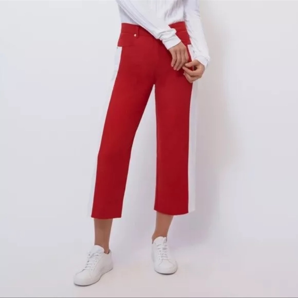 BLDWN  Wide Leg Pants Cotton Cropped High‎ Waist Red White Colorblack Size 25